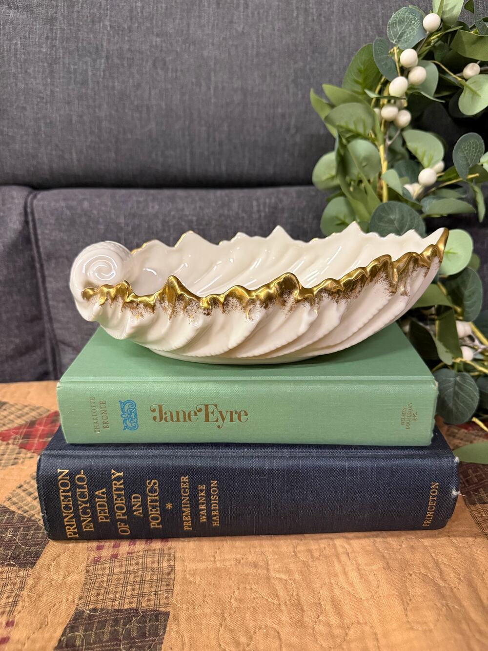 Vintage Lenox Acanthus Leaf Bowl, Porcelain gilded 24k gold trim Scallooped Edge